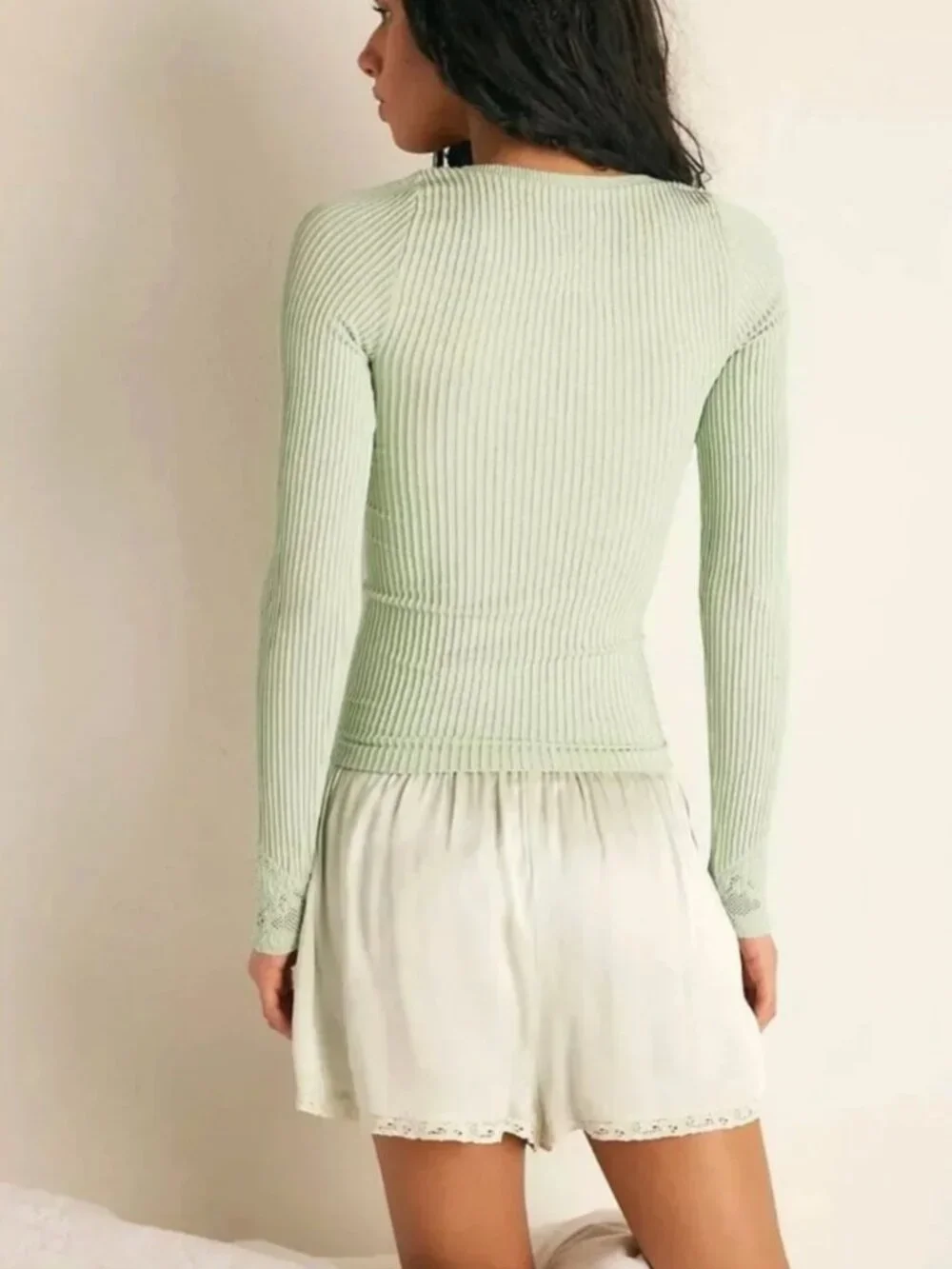 Free People Women's Dynamic Duo Long Sleeve Top In Celadon - Size M/L  NWT